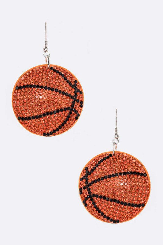 Pave Rhinestone Basketball Drop Earrings