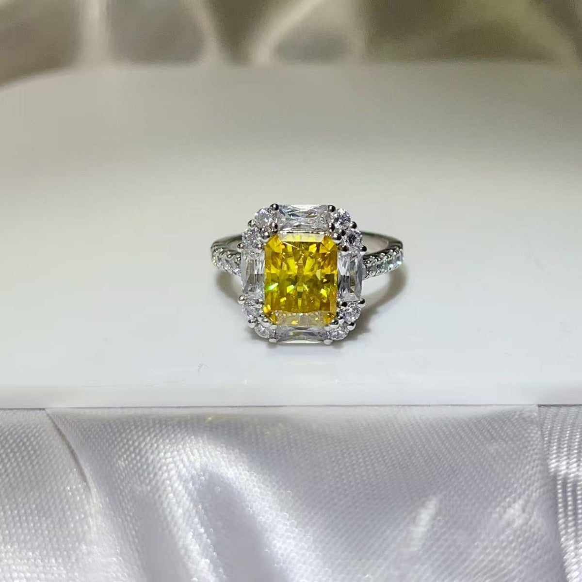 3 Carat Moissanite Sterling Silver Ring in Light Yellow - women's ring