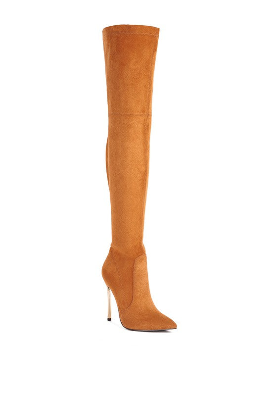 These Suede Knee High Boots are expertly crafted with stretch suede micro outer material and a synthetic lining for a comfortable fit. The TPR outer sole provides durability, while the pointed toe and metallic high heels add a touch of sophistication. Complete with a side zipper opening, these boots are perfect for elevating your look. Enjoy free shipping on all orders. Shop now!