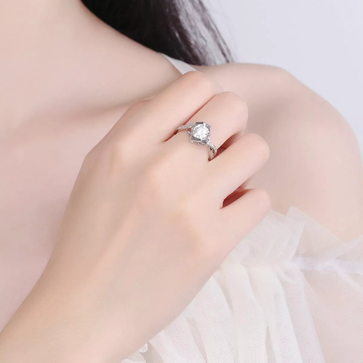 1 Carat Sterling Silver Moissanite Ring - alternate ring view