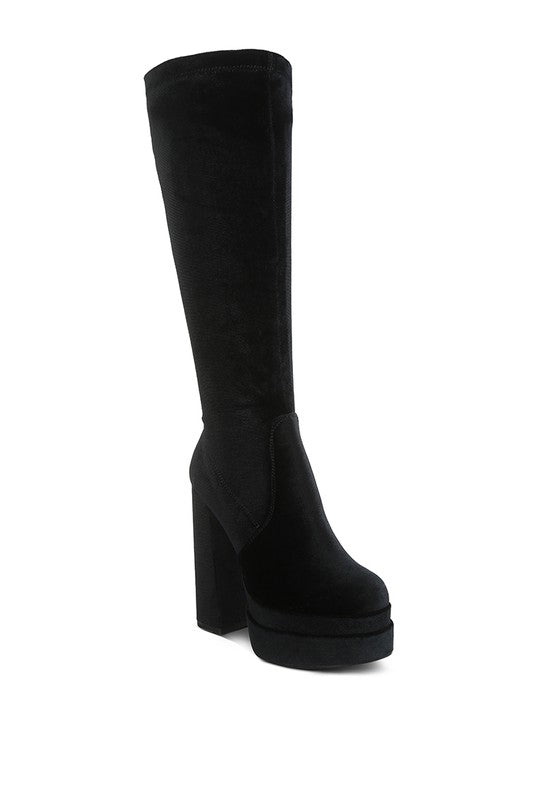 Block Heel Velvet Boots