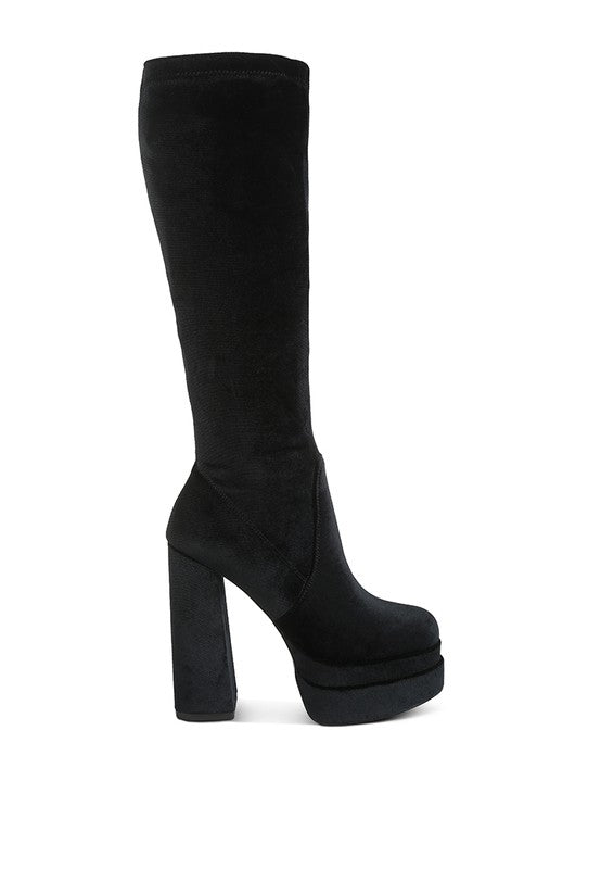 Block Heel Velvet Boots