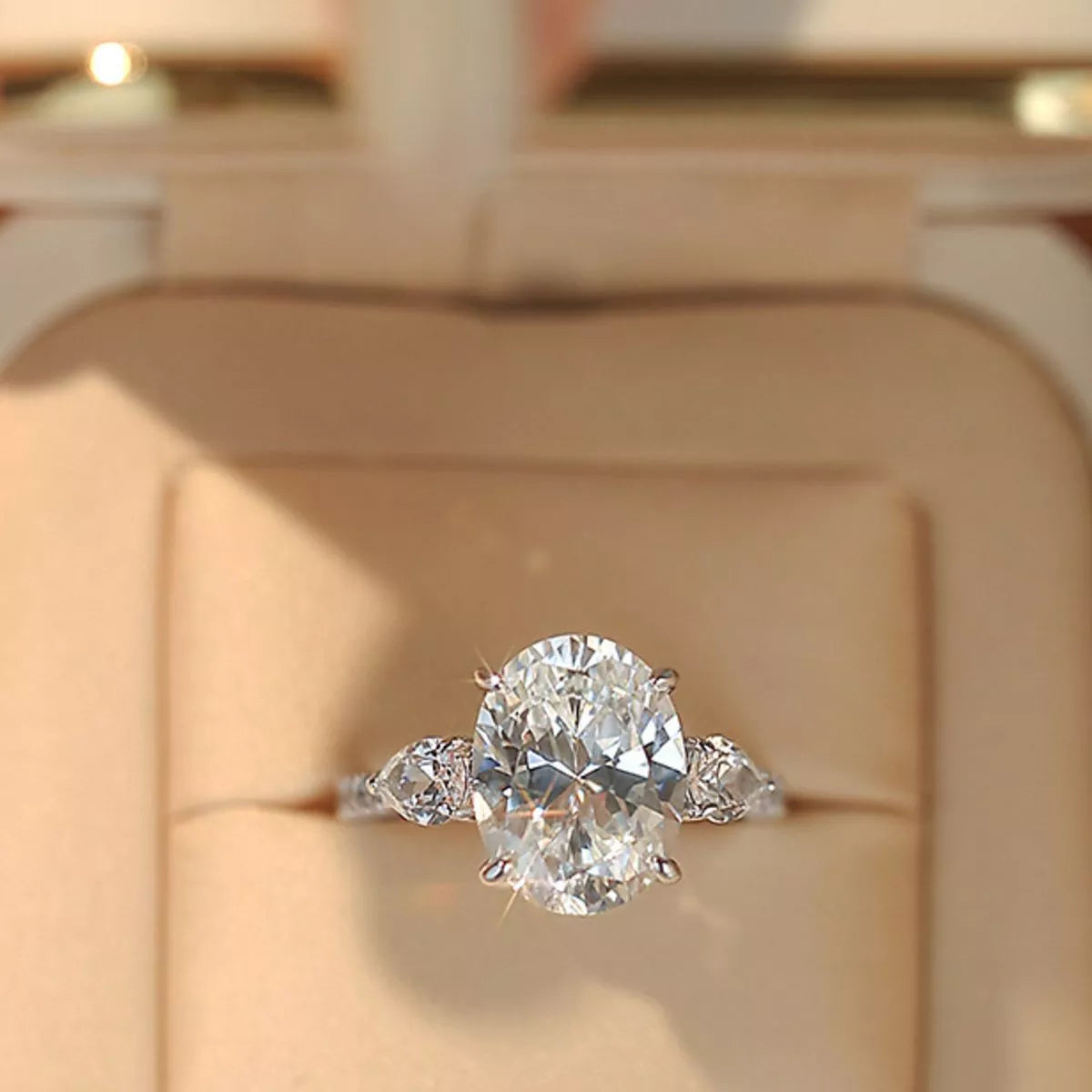 2 Carat Sterling Silver Moissanite Oval Ring - alternate ring view