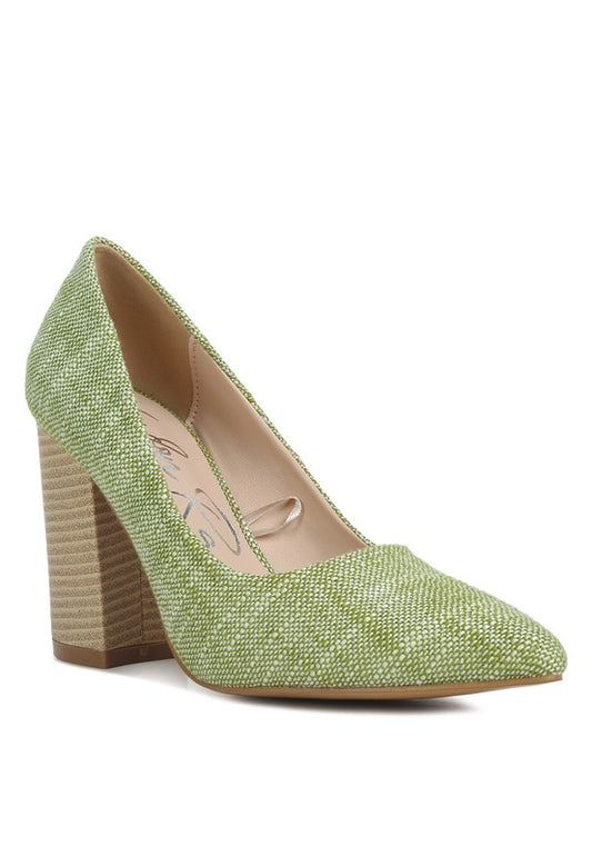 Faux Leather Block Heel Pumps
