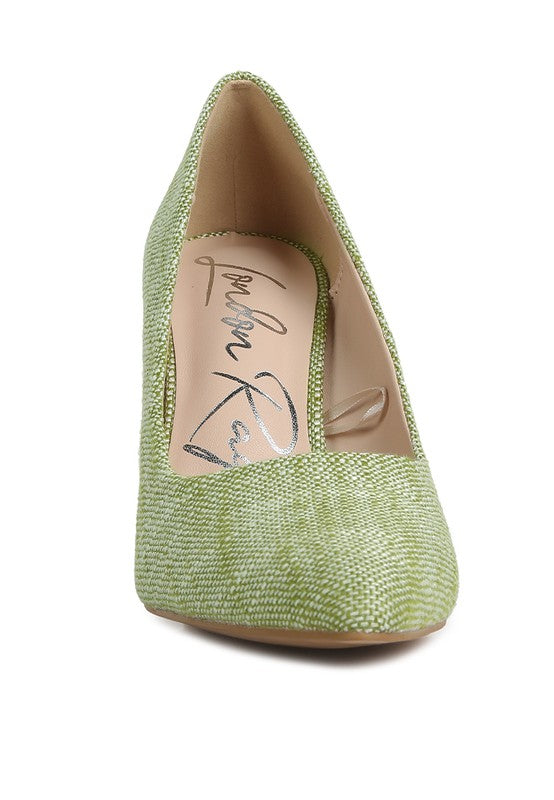 Faux Leather Block Heel Pumps