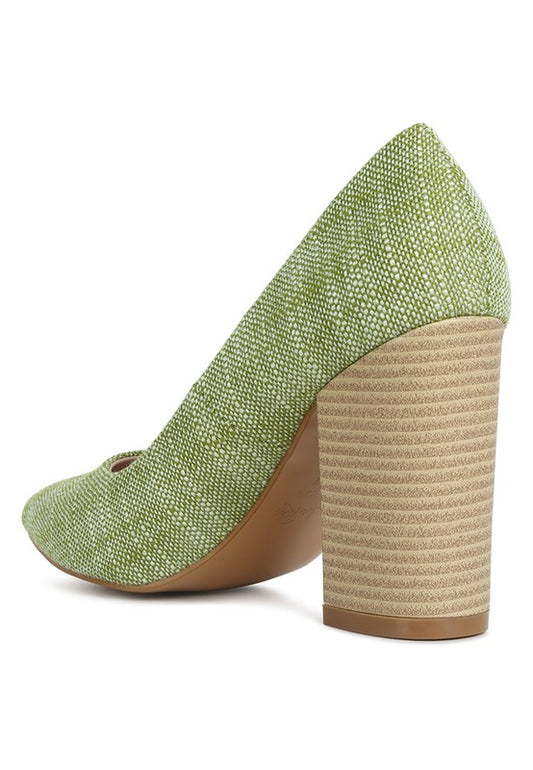 Faux Leather Block Heel Pumps