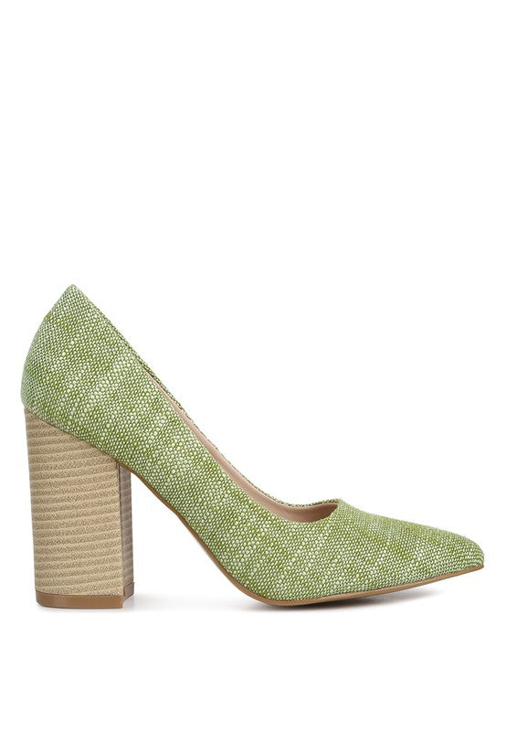 Faux Leather Block Heel Pumps