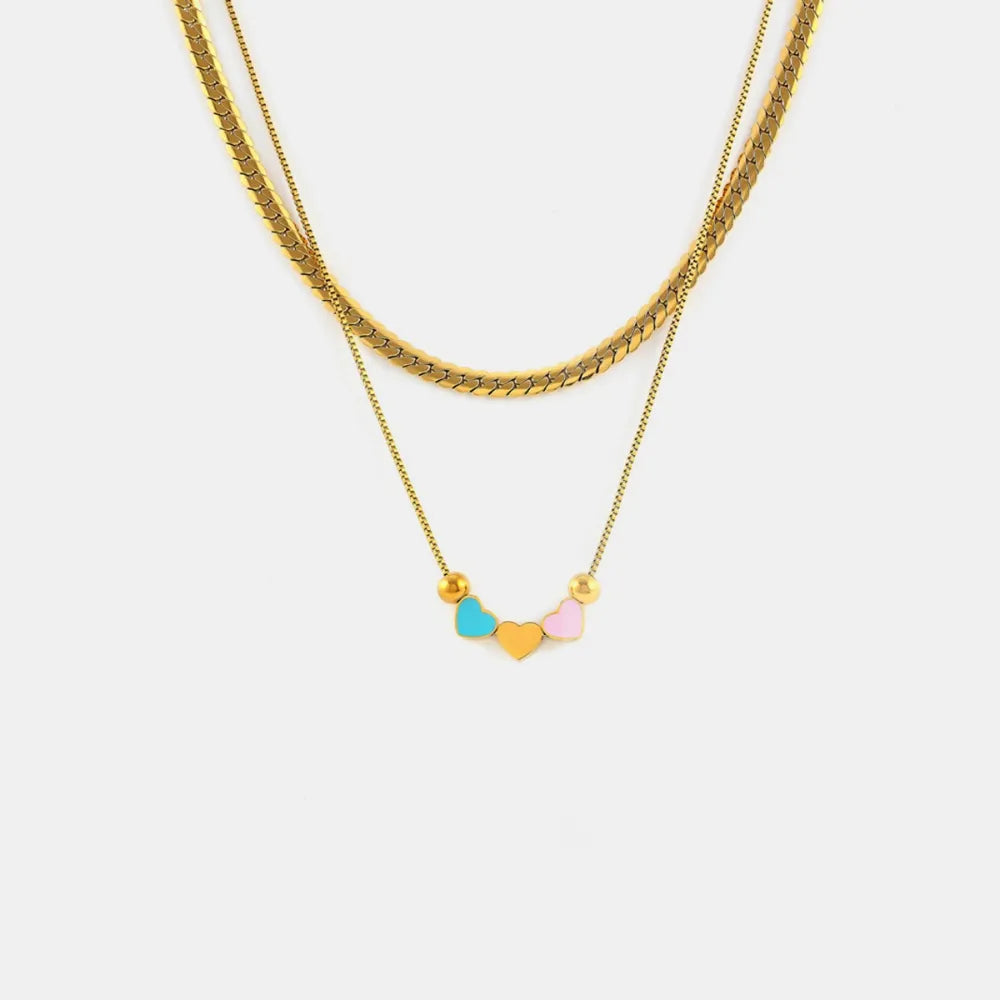 18K Gold-Plated Double Layered Heart Necklace - alternate necklace view