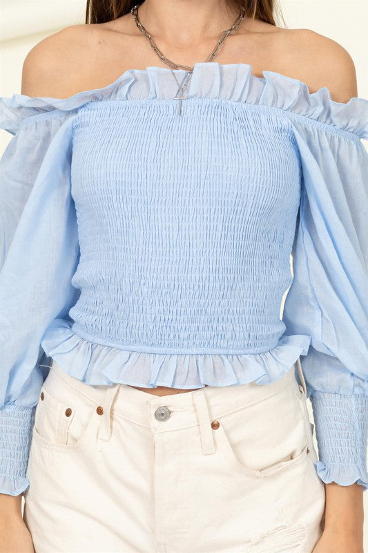 Off-Shoulder Smocked Blouse
