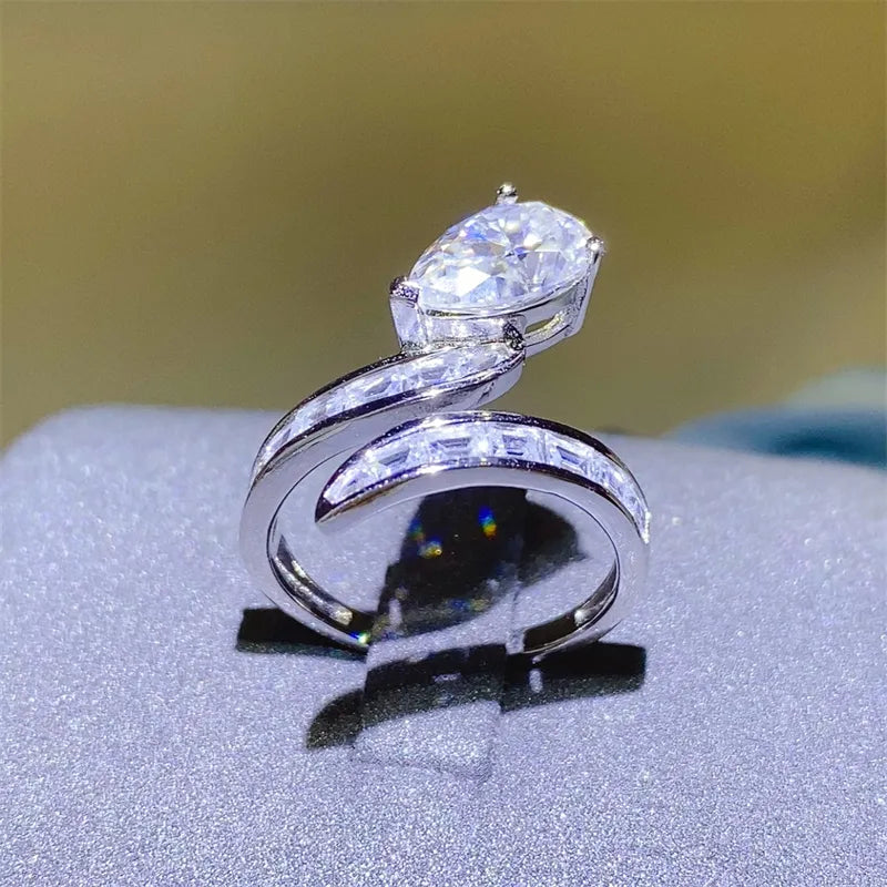 3 Carat Moissanite Zircon Sterling Silver Bypass Ring in Silver - women's ring