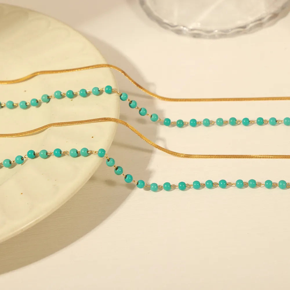 Turquoise Titanium Steel Double-Layered Necklace - alternate necklace view