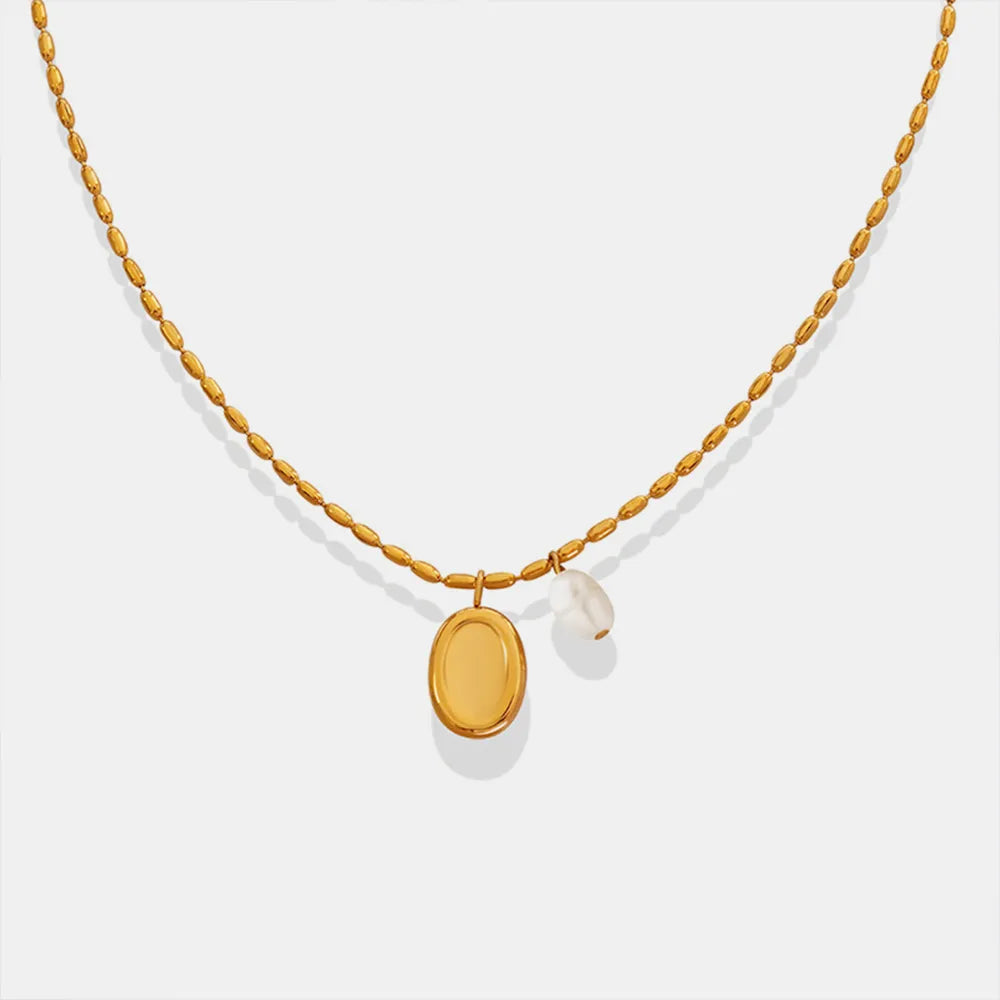 Titanium Steel Freshwater Pearl Pendant Necklace in Silver - women's pendant necklace