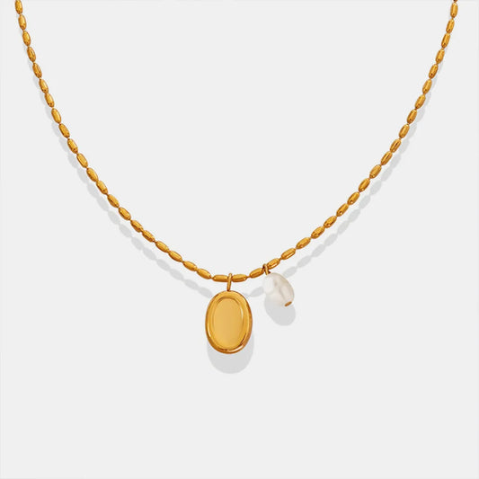 Titanium Steel Freshwater Pearl Pendant Necklace in Silver - women's pendant necklace