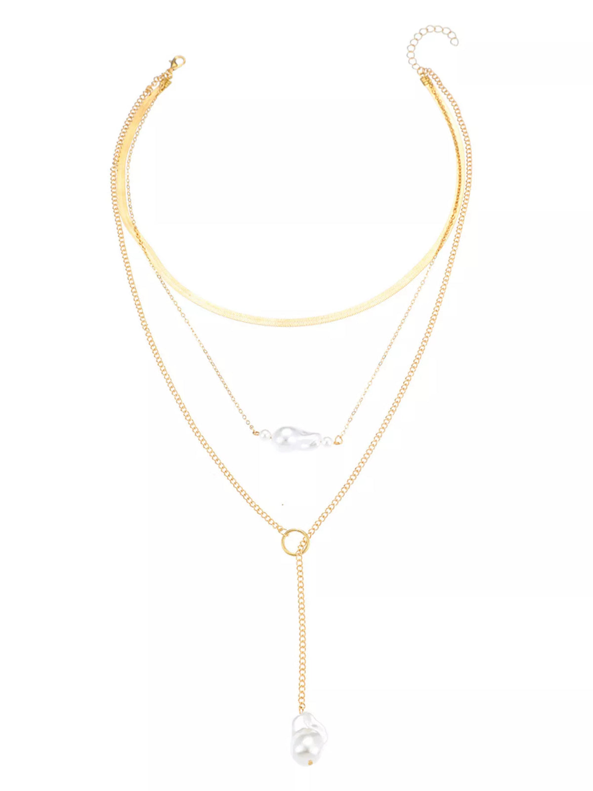 18K Gold-Plated Three Layered Pearl Necklace - alternate necklace view