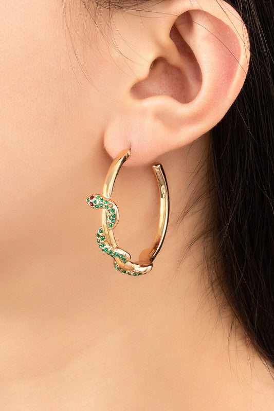 Snake C-Hoop Stone Earrings