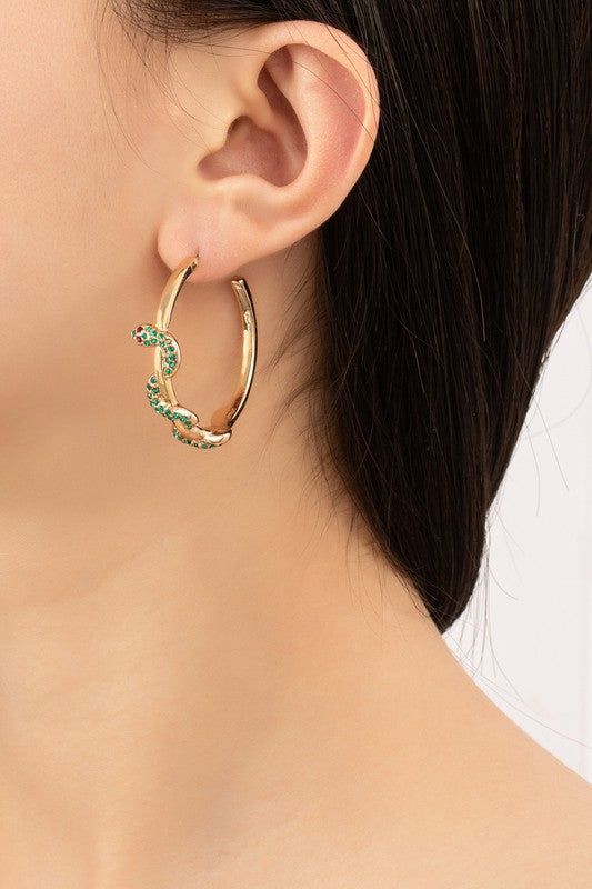 Snake C-Hoop Stone Earrings