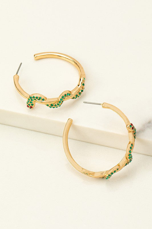 Snake C-Hoop Stone Earrings