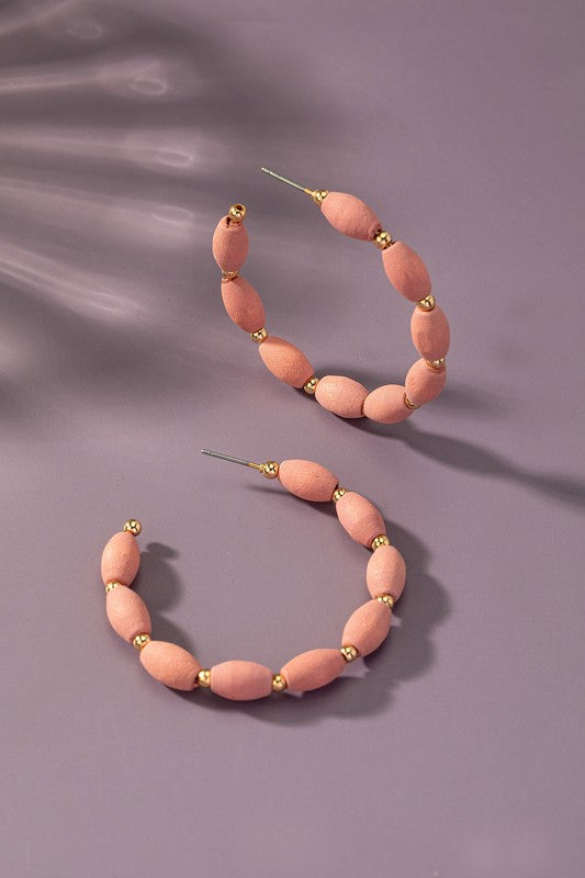 Wood Beaded Hoop Earrings