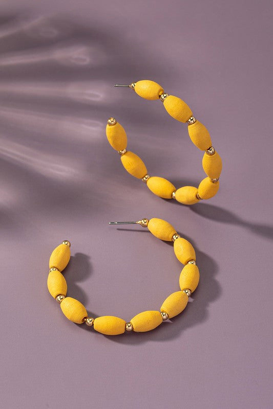 Wood Beaded Hoop Earrings