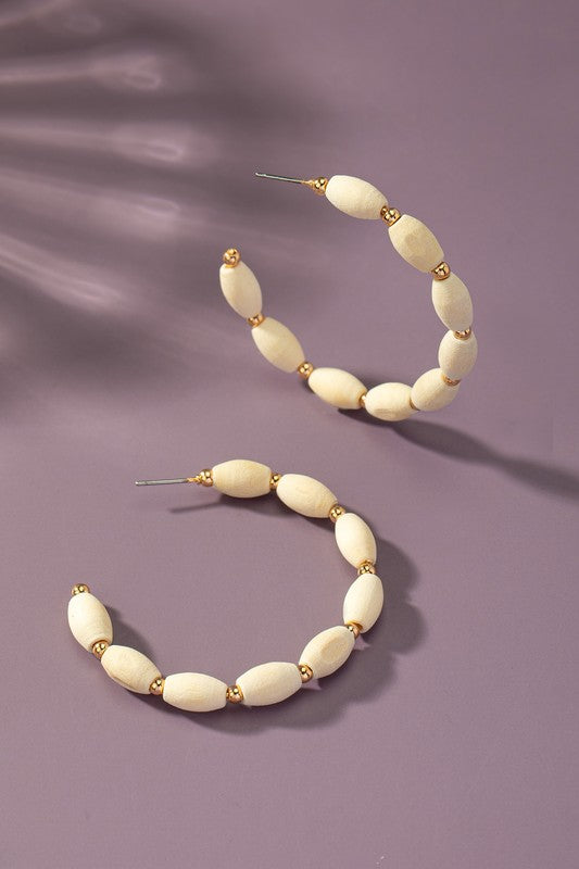 Wood Beaded Hoop Earrings
