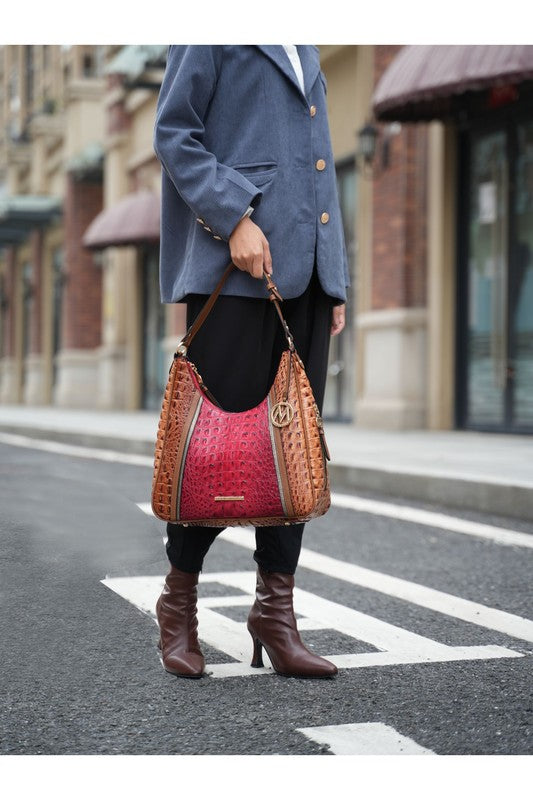 Faux Crocodile-Embossed Handbag