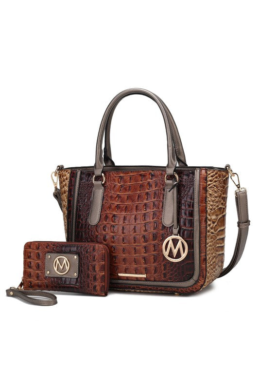 Faux Crocodile Satchel Set