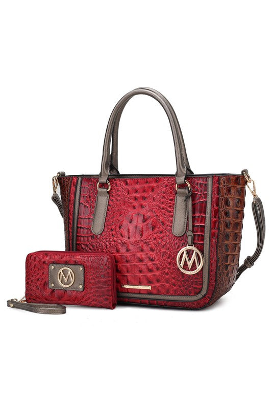 Faux Crocodile Satchel Set