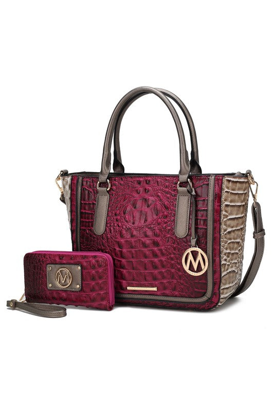 Faux Crocodile Satchel Set