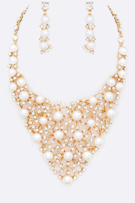 Imitation Pearl Bib Necklace Set