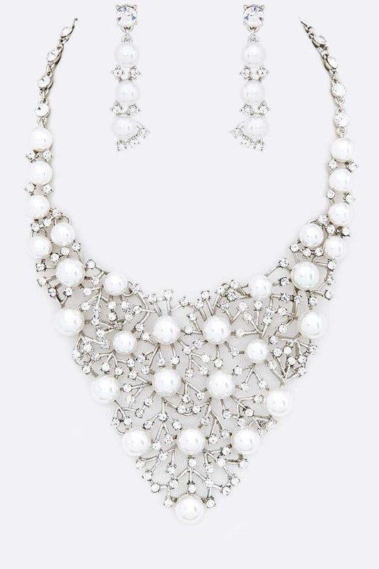 Imitation Pearl Bib Necklace Set