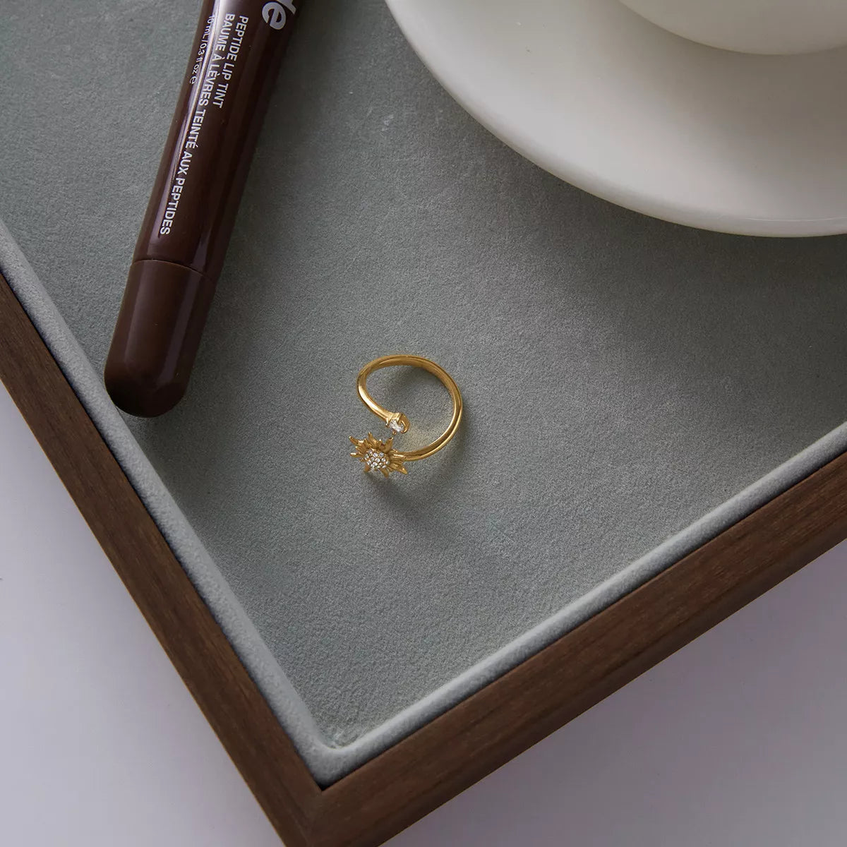 18K Gold-Plated Zircon Sun Bypass Ring - alternate ring view