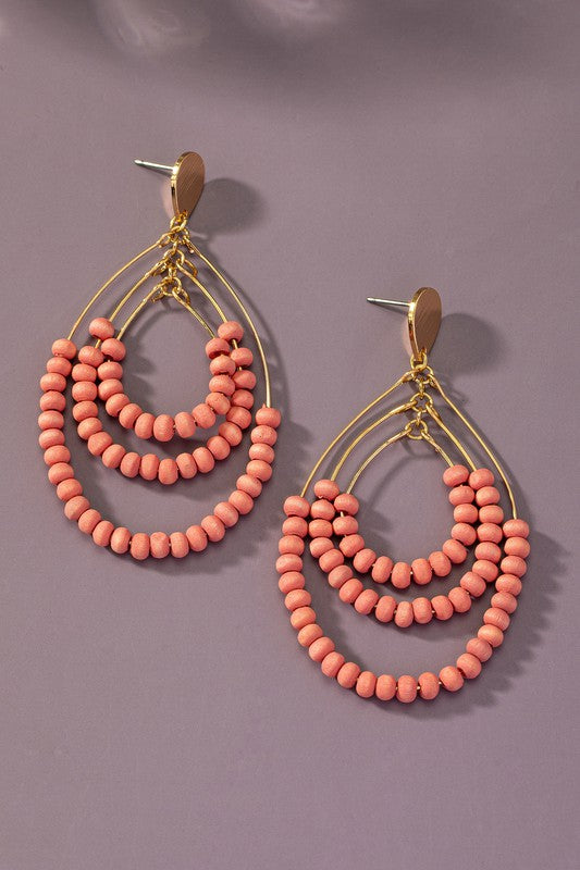 Wood Beaded Hoop Earrings