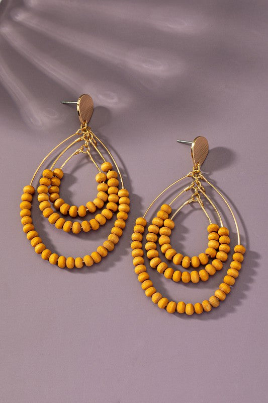 Wood Beaded Hoop Earrings