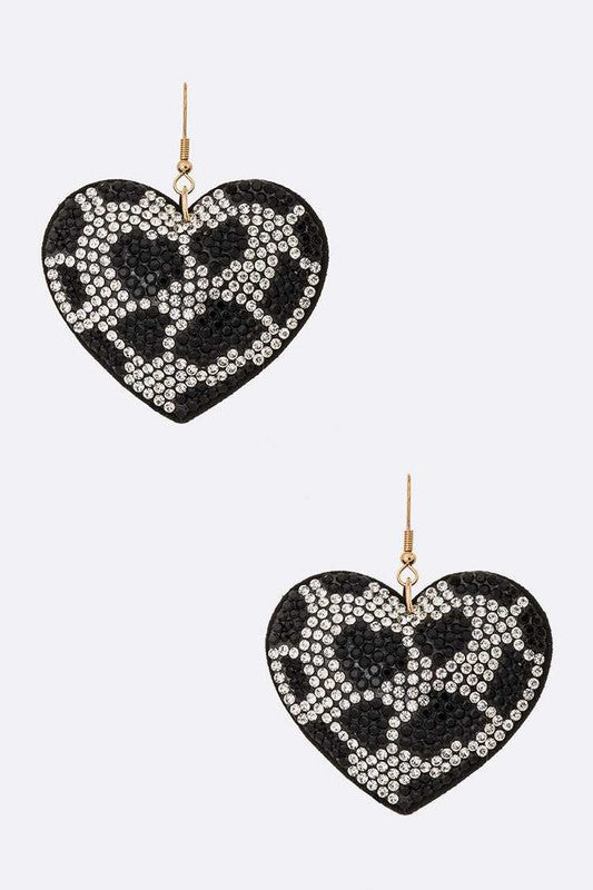 Black-Tone Crystal Heart Earrings
