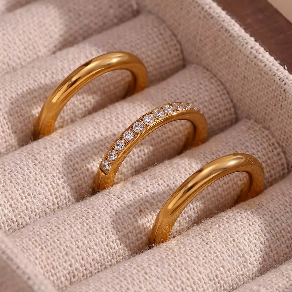 Stainless Steel Zircon Ring 3 Piece Set - alternate ring view