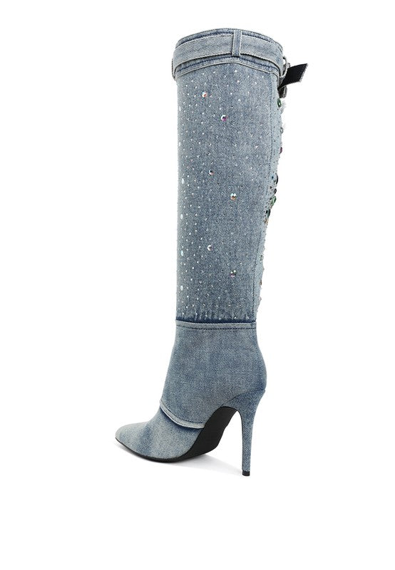 Multi Stones Denim Boots