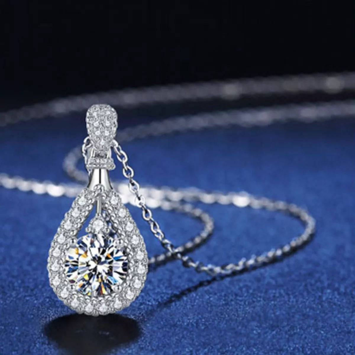5 Carat Sterling Silver Moissanite Teardrop Necklace - alternate necklace view