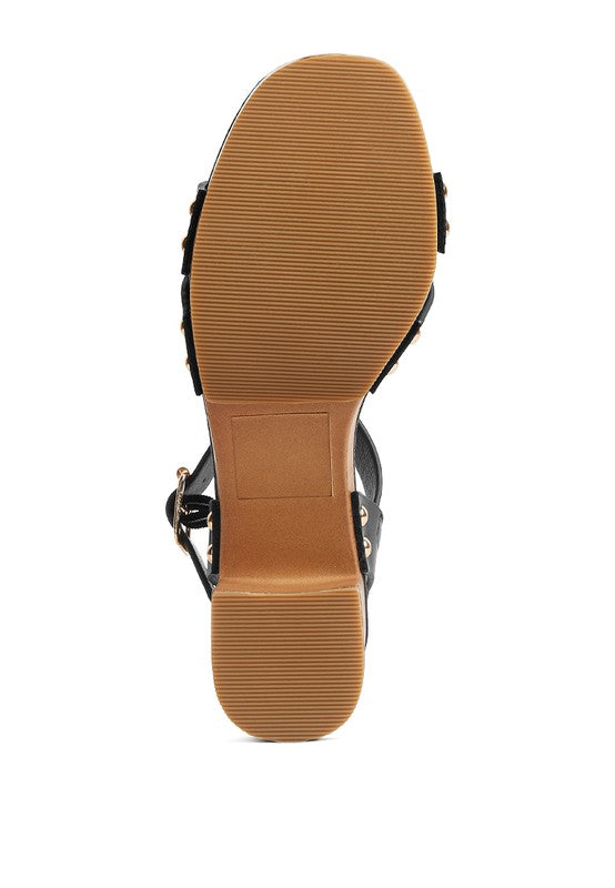 Textured Block Heel Sandals