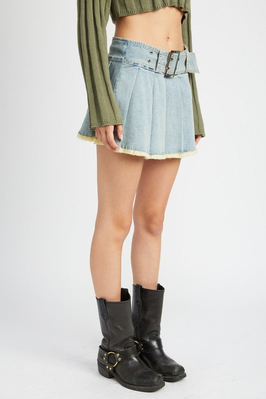 Pleated Belted Skirt