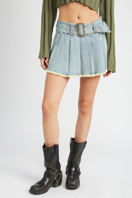 Pleated Belted Skirt
