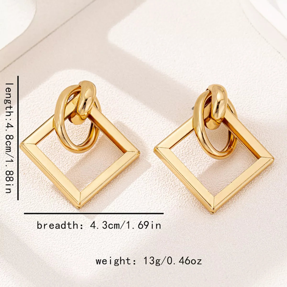 18K Gold-Plated Geometric Square Hoop Earrings - alternate earring view