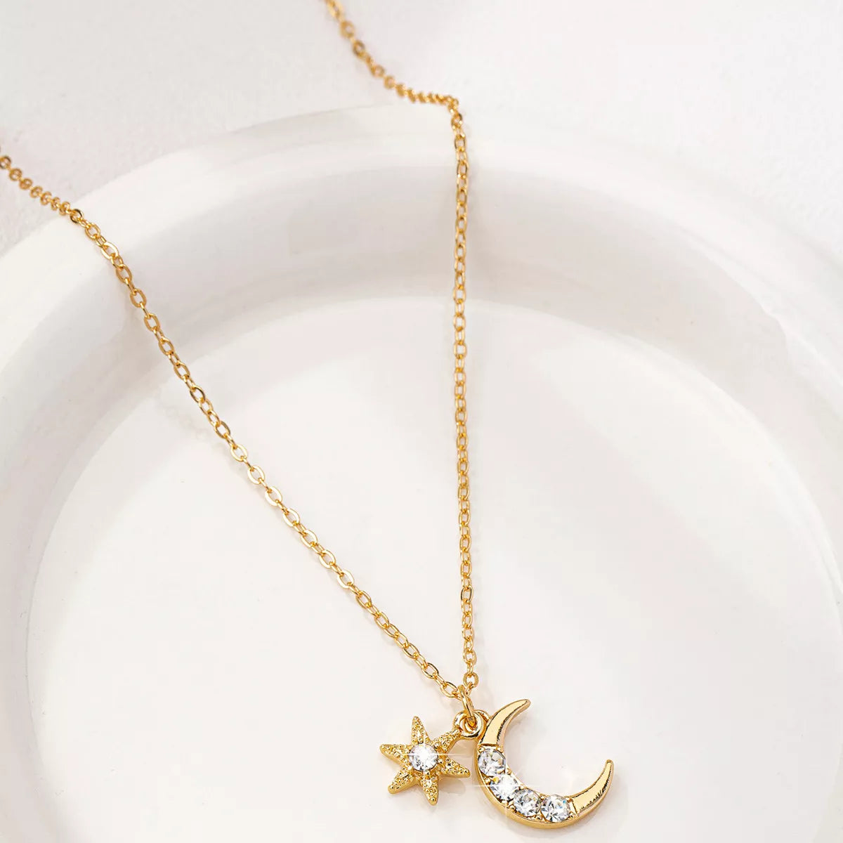 18K Gold-Plated Rhinestone Star & Moon Necklace - alternate necklace view