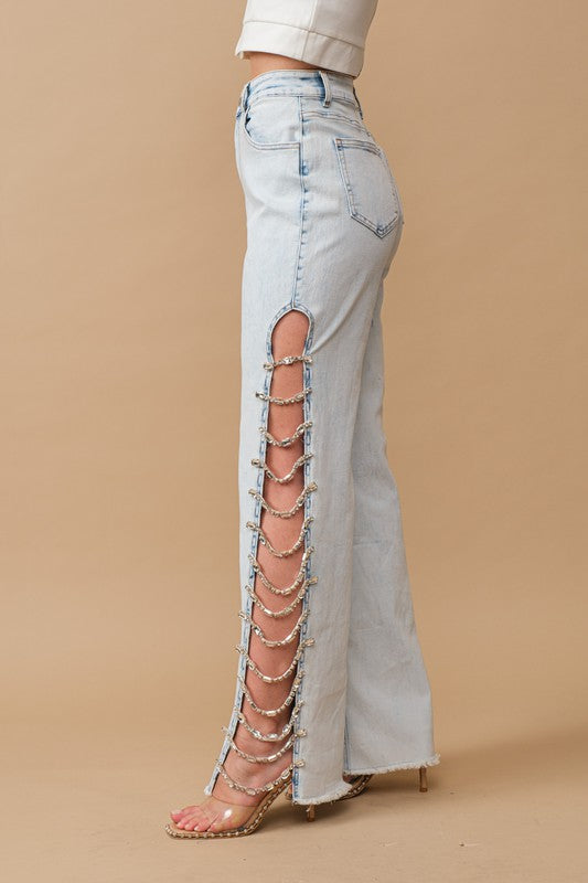 Embellished Jewel Trim Jeans