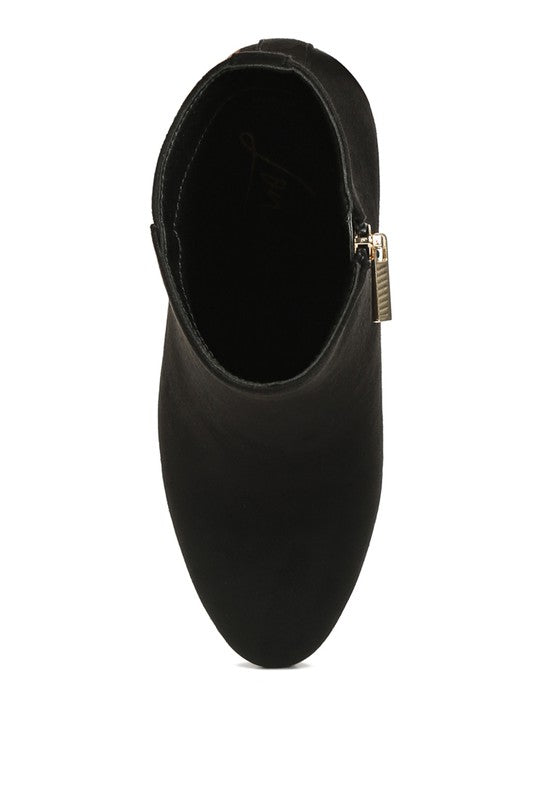 Microfiber Block Ankle Boots