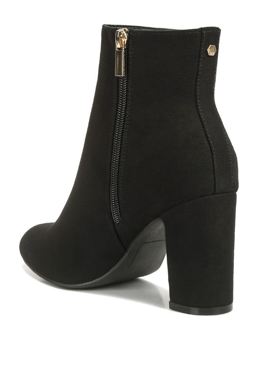 Microfiber Block Ankle Boots