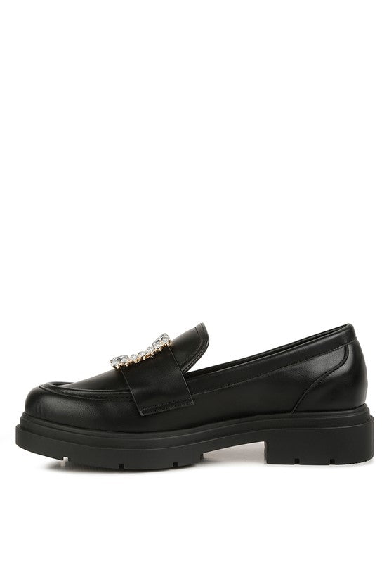 PU Buckle Embellishment Loafers