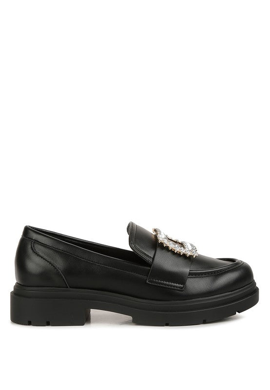 PU Buckle Embellishment Loafers