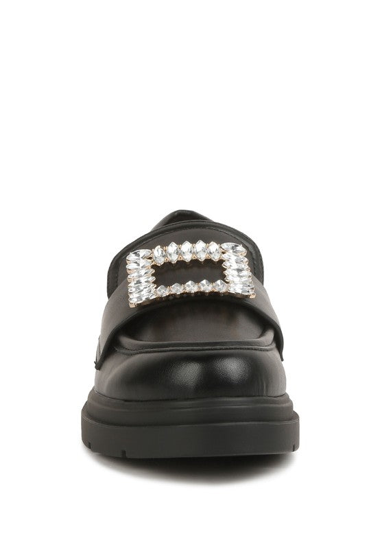 PU Buckle Embellishment Loafers