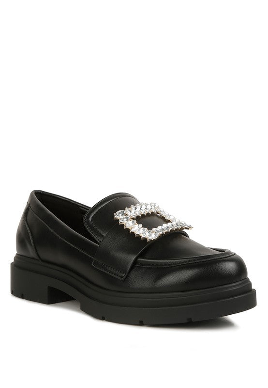PU Buckle Embellishment Loafers