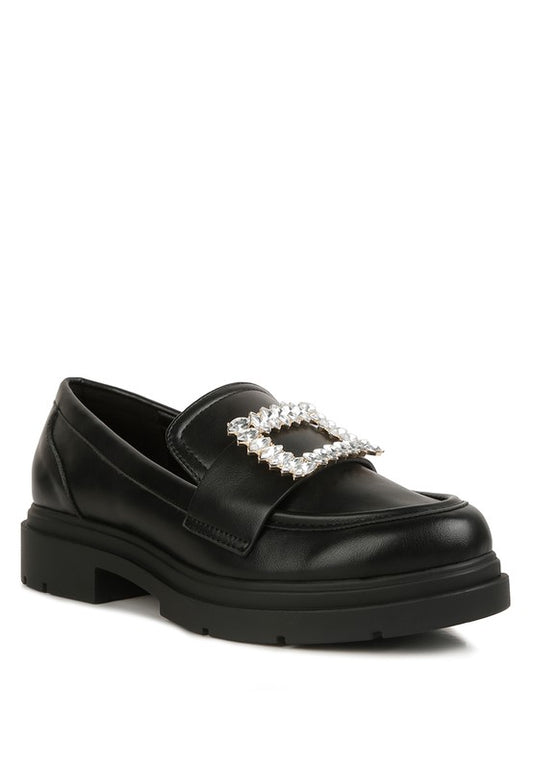 PU Buckle Embellishment Loafers